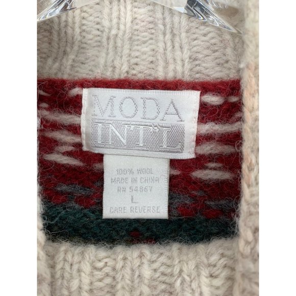 Moda Int'l Women’s Large Wool Cream Green Red Purple Stains On Collar - Picture 7 of 9